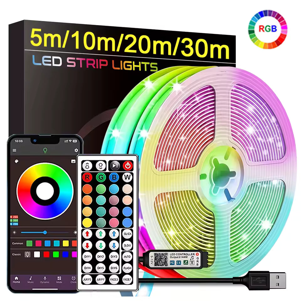 LEDVibe RGB LED Strip - 5m/10m/20m/30m Kleurrijke Sfeerverlichting met Afstandsbediening